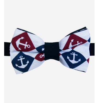 White Bow Tie with Anchors